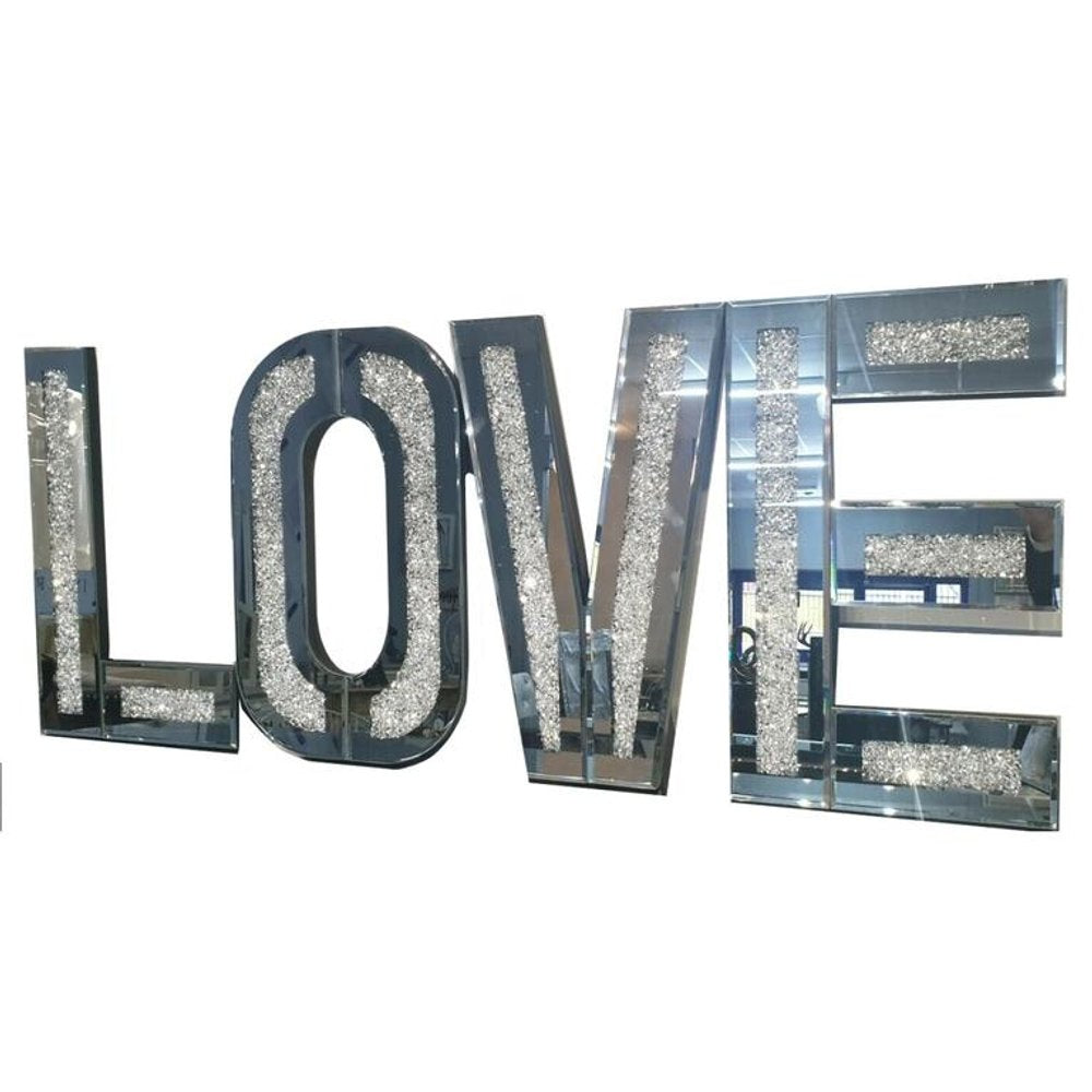 Silver Mirrored Mosaic Crystal Bling LOVE Wall Decor