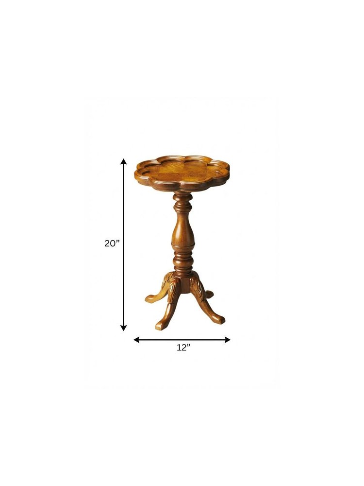 20" Medium Brown And Olive Ash Wood Floral Top End Table