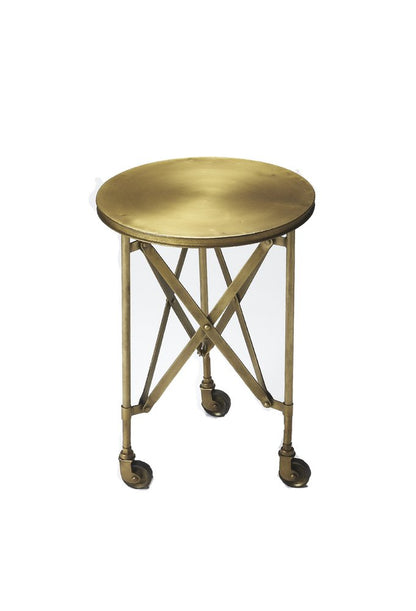 24" Antiqued Gold Iron Round Rolling End Table