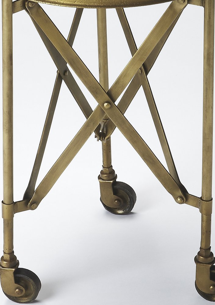 24" Antiqued Gold Iron Round Rolling End Table