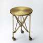 24" Antiqued Gold Iron Round Rolling End Table