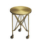 24" Antiqued Gold Iron Round Rolling End Table