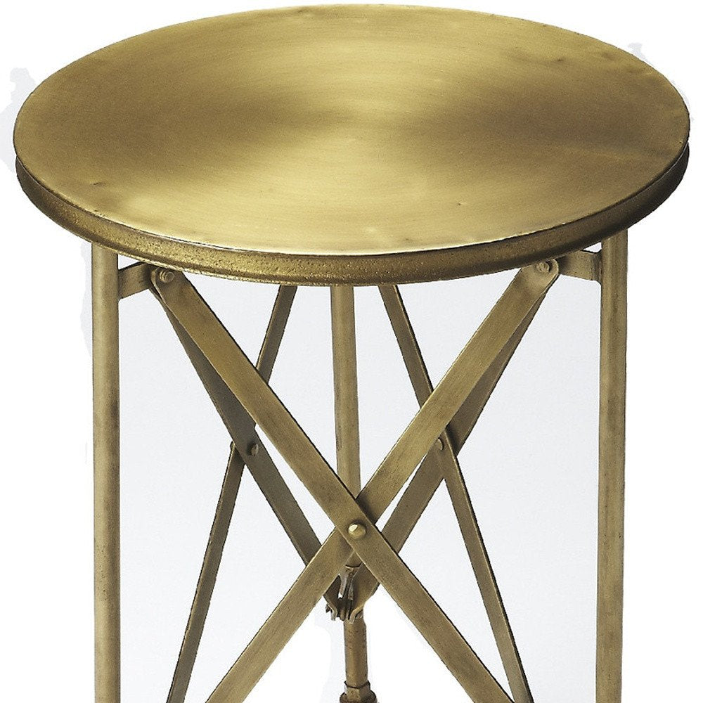 24" Antiqued Gold Iron Round Rolling End Table