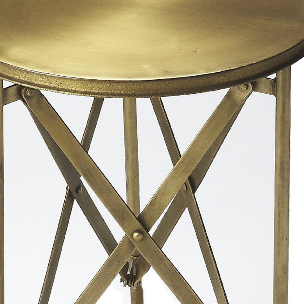 24" Antiqued Gold Iron Round Rolling End Table