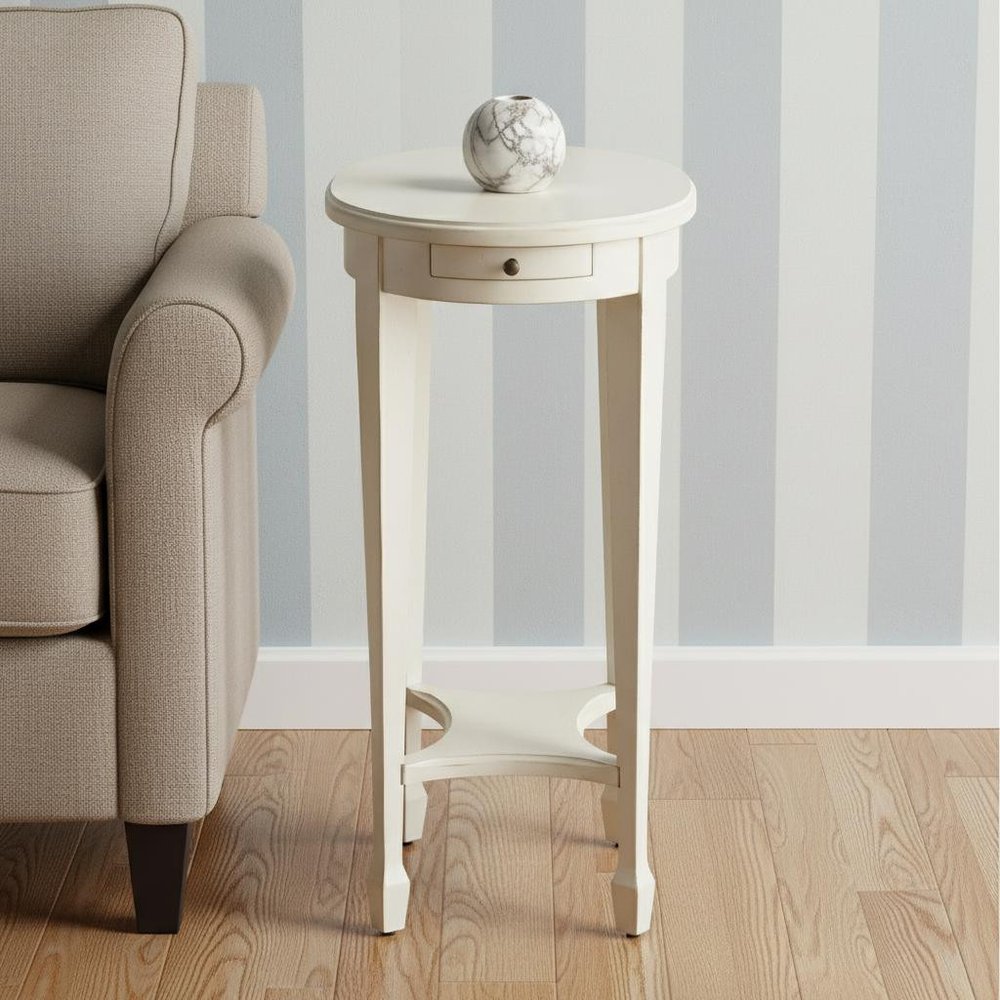 26" White Oval End Table With Shelf