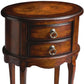 26" Dark Brown And Cherry Manufactured Wood Oval End Table With Two Drawers