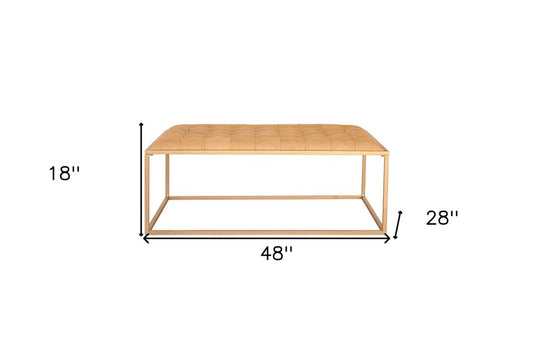 48" Gold And Brown Leather Rectangular Coffee Table