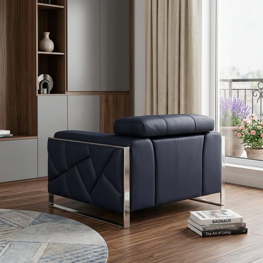48" Black And Silver Italian Leather Club Chair