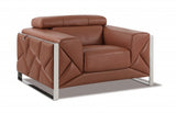48" Camel And Silver Italian Leather Arm Chair