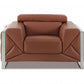 48" Camel And Silver Italian Leather Arm Chair