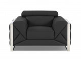 48" Dark Slate Gray And White Italian Leather Arm Chair
