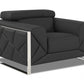 48" Dark Slate Gray And White Italian Leather Arm Chair