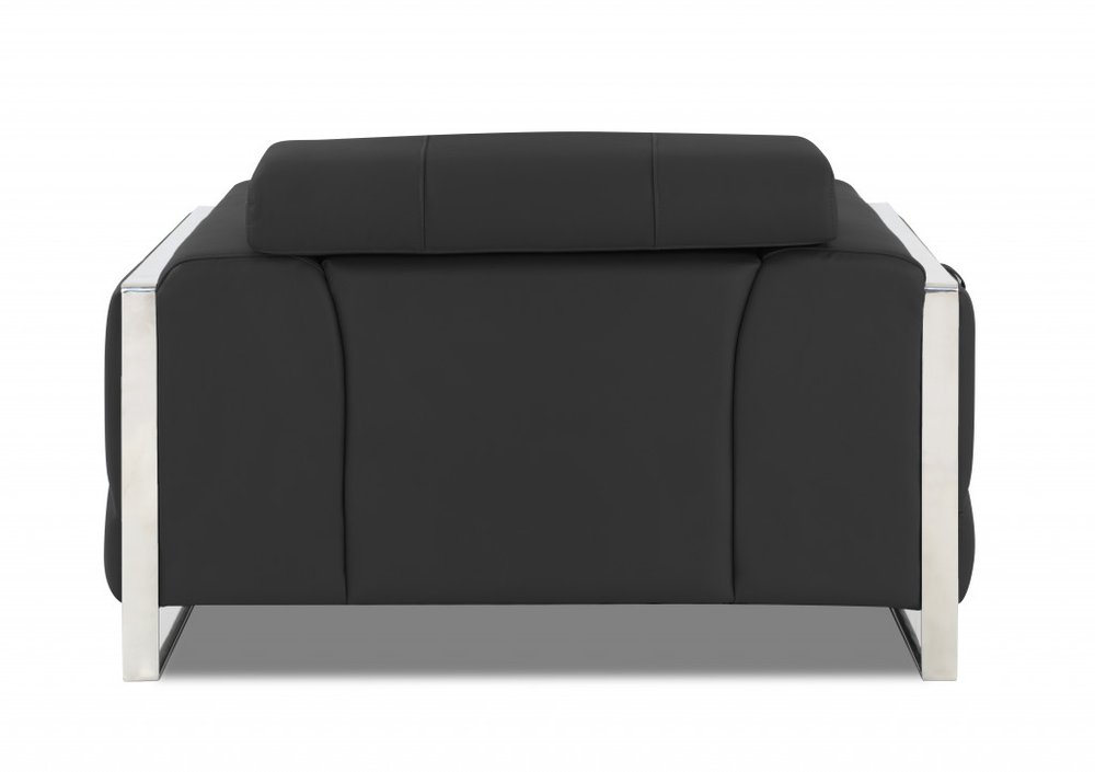 48" Dark Slate Gray And White Italian Leather Arm Chair