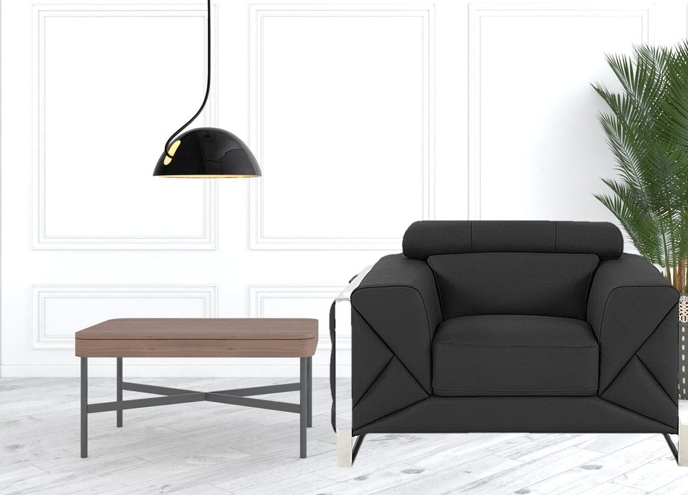 48" Dark Slate Gray And White Italian Leather Arm Chair