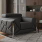 48" Dark Slate Gray And White Italian Leather Arm Chair
