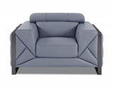 48" Light Blue And Black Italian Leather Arm Chair