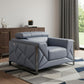 48" Light Blue And Black Italian Leather Arm Chair