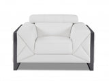 48" White And Gunmetal Italian Leather Arm Chair