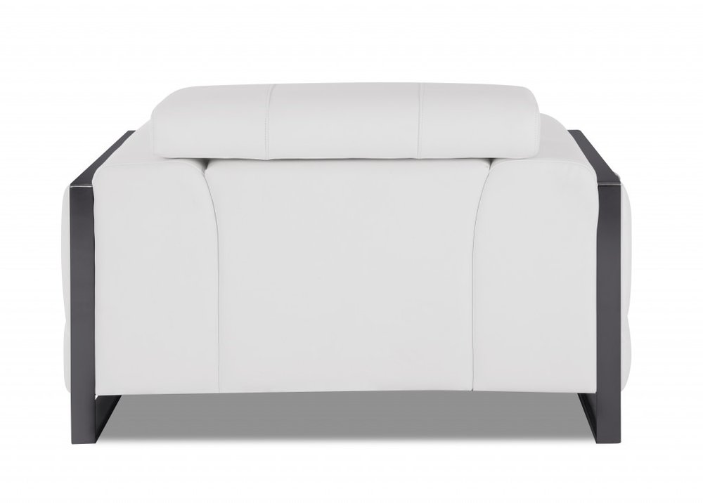 48" White And Gunmetal Italian Leather Arm Chair
