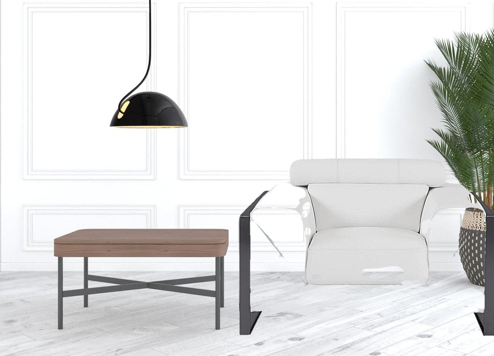 48" White And Gunmetal Italian Leather Arm Chair