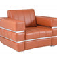 48" Camel And Silver Italian Leather Arm Chair