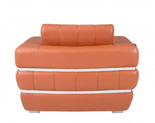 48" Camel And Silver Italian Leather Arm Chair