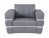 48" Dark Slate Gray And White Italian Leather Arm Chair