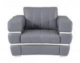 48" Dark Slate Gray And White Italian Leather Arm Chair