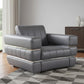 48" Dark Slate Gray And White Italian Leather Arm Chair