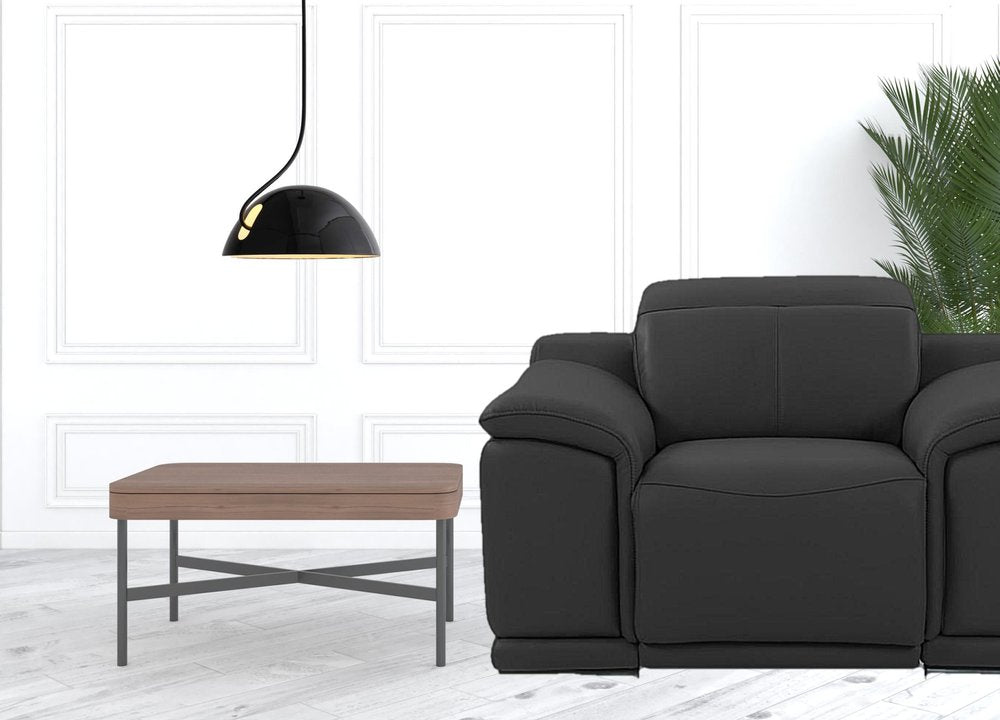 48" Dark Slate Gray And White Italian Leather Arm Chair