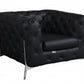 45" Black And Silver Italian Leather Tufted Chesterfield Chair