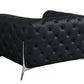 45" Black And Silver Italian Leather Tufted Chesterfield Chair