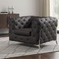 45" Brown Italian Leather Arm Chair