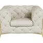 45" Beige And Gold Italian Leather Tufted Chesterfield Chair