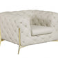45" Beige And Gold Italian Leather Tufted Chesterfield Chair
