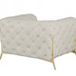 45" Beige And Gold Italian Leather Tufted Chesterfield Chair