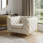 45" Beige And Gold Italian Leather Tufted Chesterfield Chair