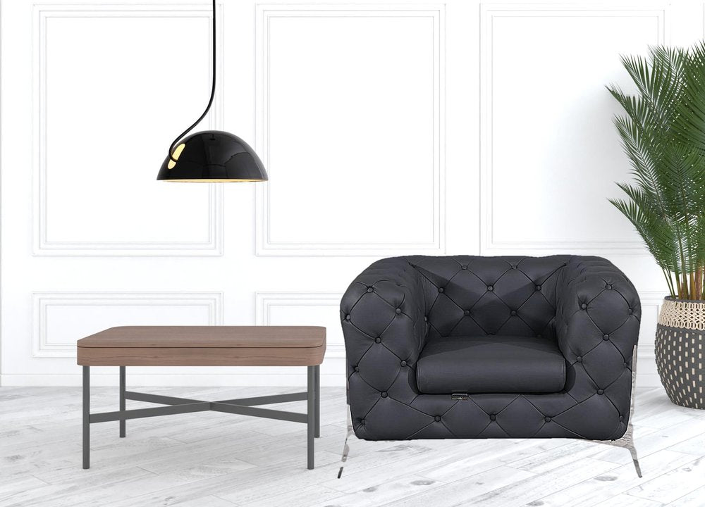 45" Dark Slate Gray And White Italian Leather Arm Chair