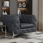 45" Dark Slate Gray And White Italian Leather Arm Chair