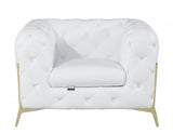 45" White And Gold Italian Leather Arm Chair