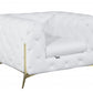 45" White And Gold Italian Leather Arm Chair
