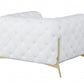45" White And Gold Italian Leather Arm Chair