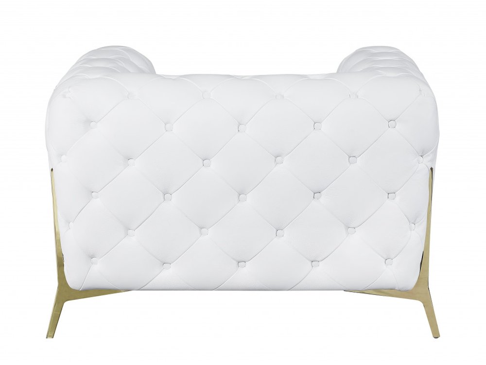 45" White And Gold Italian Leather Arm Chair