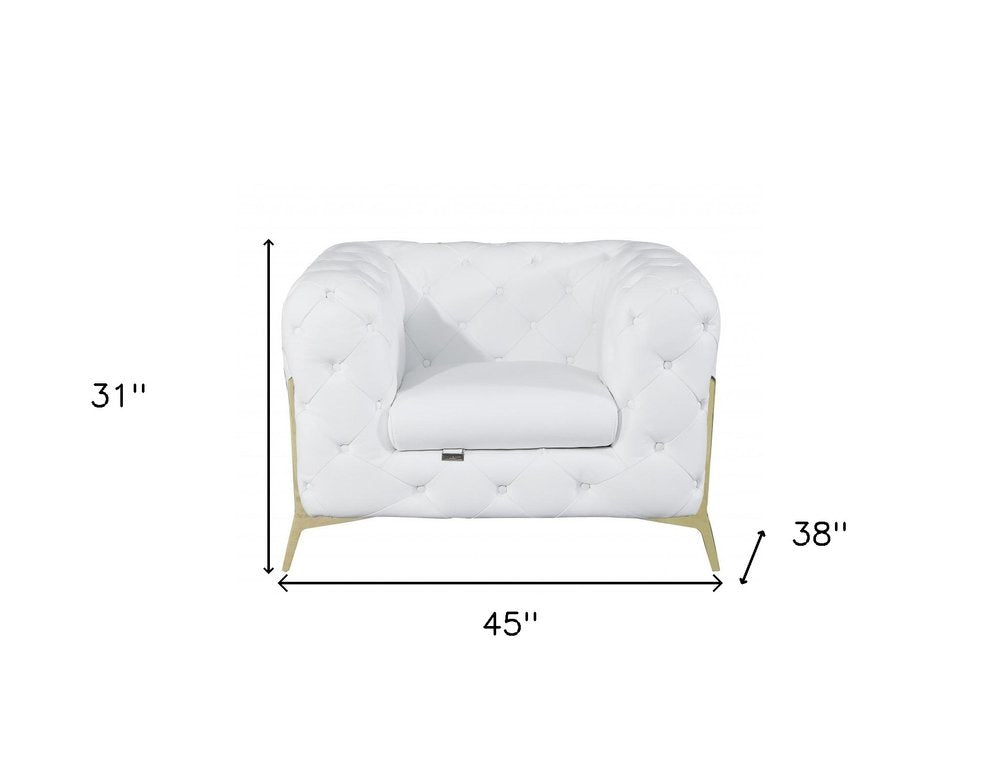 45" White And Gold Italian Leather Arm Chair