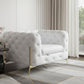 45" White And Gold Italian Leather Arm Chair
