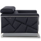 89" Black Italian Leather Sofa With Silver Legs