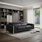 89" Black Italian Leather Sofa With Silver Legs