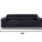 89" Black Italian Leather Sofa With Silver Legs