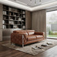 89" Camel Italian Leather Sofa With Silver Legs