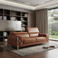 89" Camel Italian Leather Sofa With Silver Legs